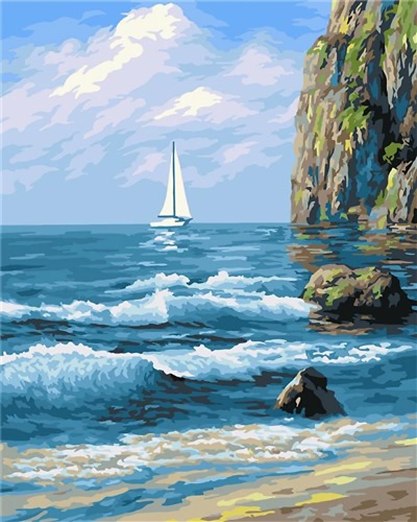 Painting by Numbers kit Crafting Spark White Sail A143 19.69 x 15.75 in