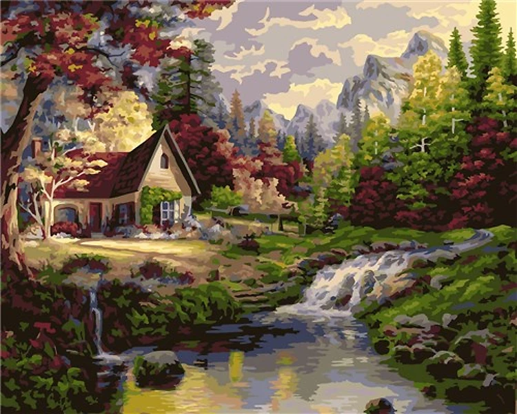 Painting by Numbers kit Crafting Spark House near the Lake A147 19.69 x 15.75 in