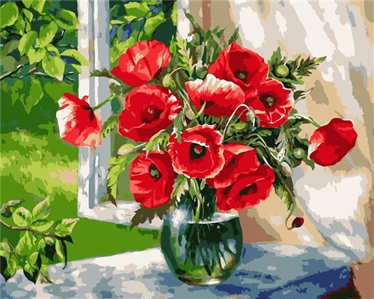 Painting by Numbers kit Crafting Spark Poppy Bouquet B025 19.69 x 15.75 in