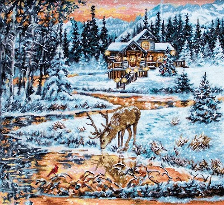 Snowy Cabin BU4022L Counted Cross-Stitch Kit