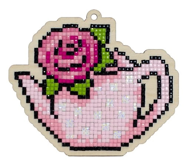 Pink Teapot Diamond Painting on Plywood Kit