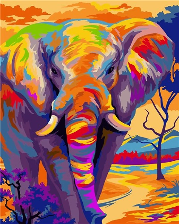 Painting by Numbers kit Crafting Spark Colorful Elephant H081 19.69 x 15.75 in