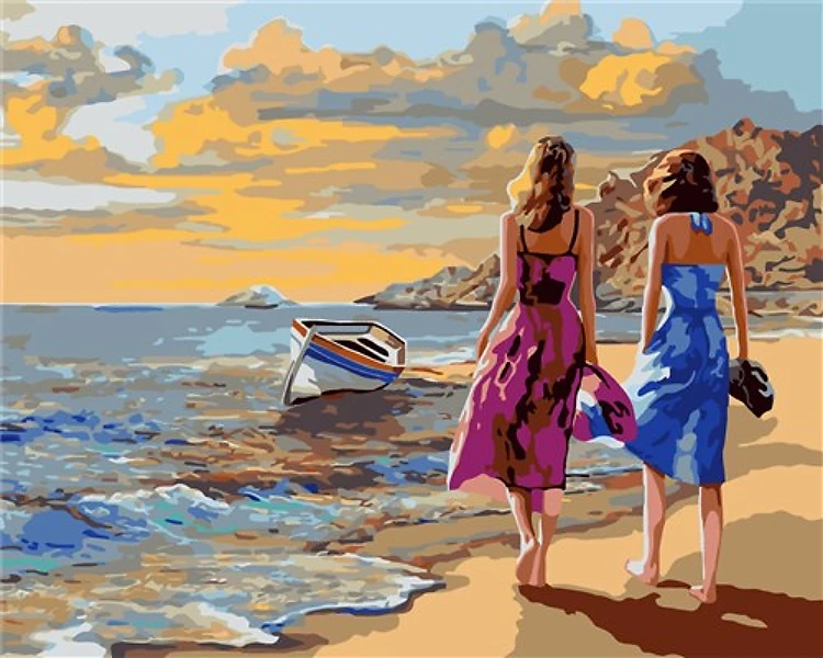 Painting by Numbers kit Crafting Spark Walk near the Sea J017 19.69 x 15.75 in