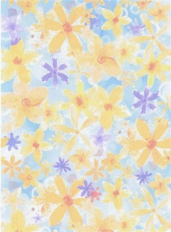 Designer Printed AIDA Canvas 14ct KD14-138 Yellow and Violet Flowers