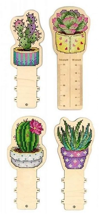 Counted Cross Stitch Kit on Plywood Cactuses 0-006 Makes 3 Bobbins and Ruler