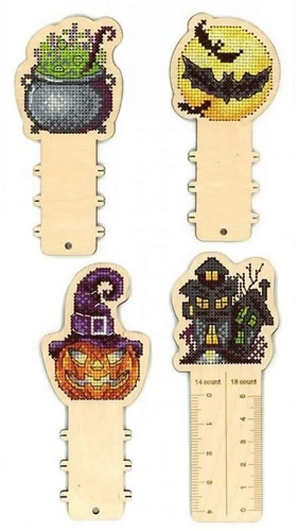 Halloween O-007 Counted Cross Stitch Kit on Plywood Makes Thread Organizer
