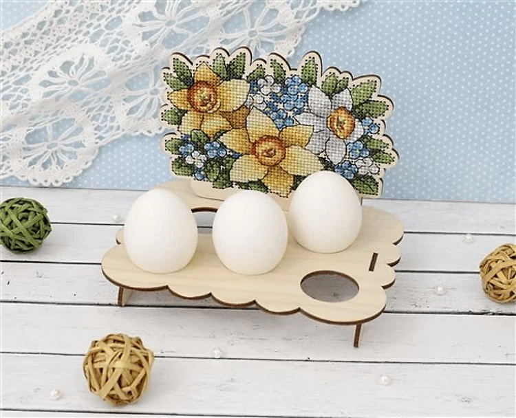 Egg Holder Flower O-012 Counted Cross Stitch Kit on Plywood