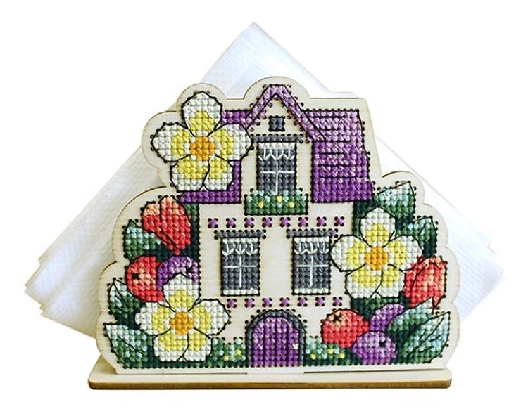 Napkin Holder House O-042 Counted Cross Stitch Kit on Plywood