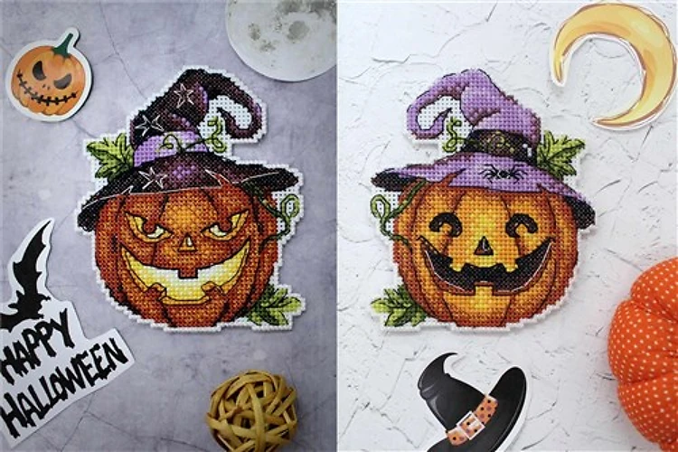 Halloween Pumpkin P-313 / SR-313 Plastic Canvas Counted Cross Stitch Kit