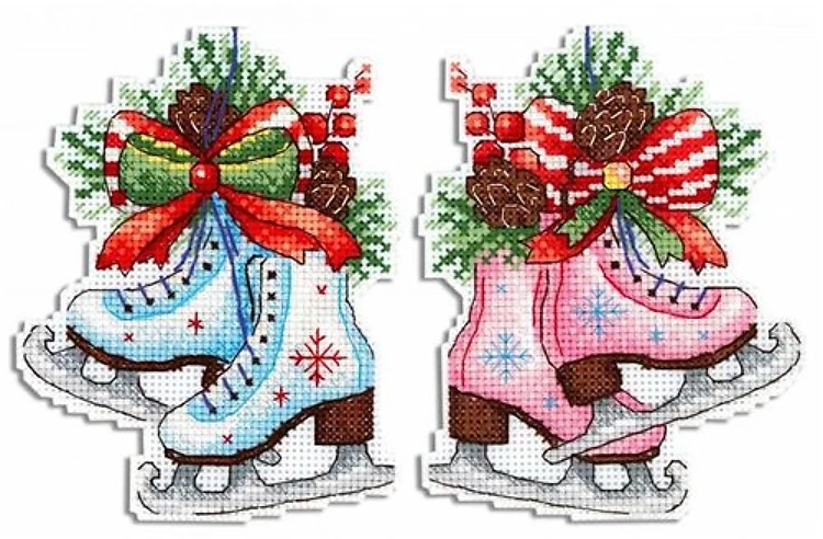Christmas Skates Plastic Canvas Counted Cross Stitch Kit P-497 / SR-497
