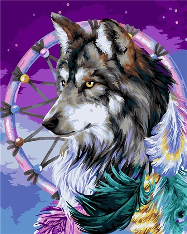 Painting by Numbers kit Crafting Spark Wolf Dreamcatcher R028 19.69 x 15.75 in