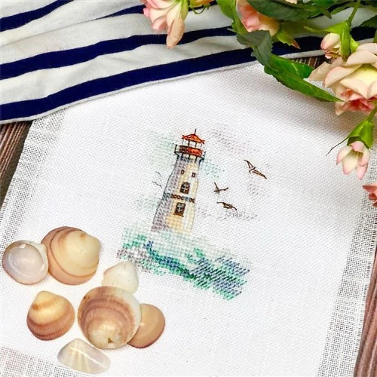 Waves on the Sea. White Lighthouse 0-223 Counted Cross-Stitch Kit
