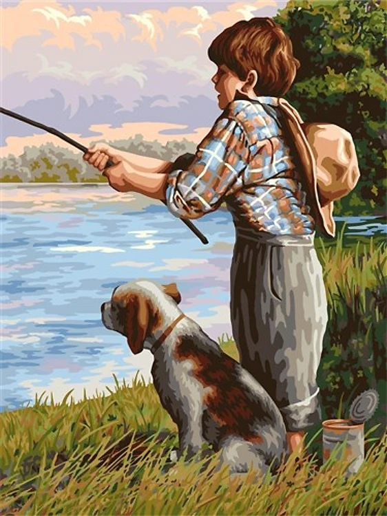 Painting by Numbers kit Crafting Spark Little Fisherman S019 19.69 x 15.75 in