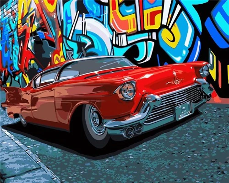Painting by Numbers kit Crafting Spark Red Cadillac S076 19.69 x 15.75 in
