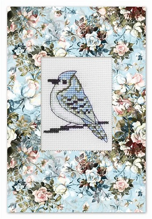 Flower and Bullfinch Post Card SP-74L Counted Cross-Stitch Kit