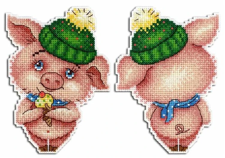 Winter Piggy P-332 Plastic Canvas Counted Cross Stitch Kit