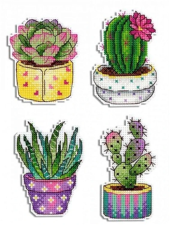 Cactuses. Magnets SR-419 Plastic Canvas Counted Cross Stitch Kit