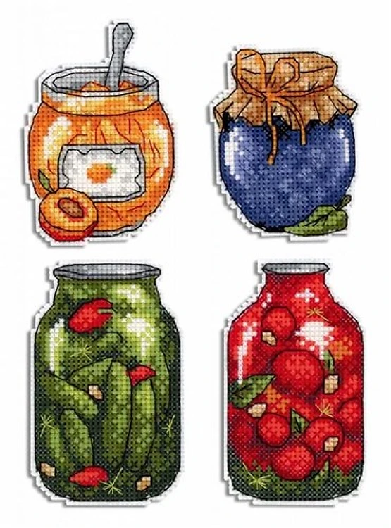 Jam Bottles SR-454 Plastic Canvas Counted Cross Stitch Kit