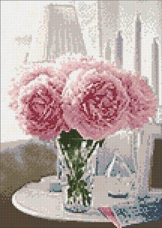 Soft Peonies WD002 10.6 x 14.9 inches Wizardi Diamond Painting Kit