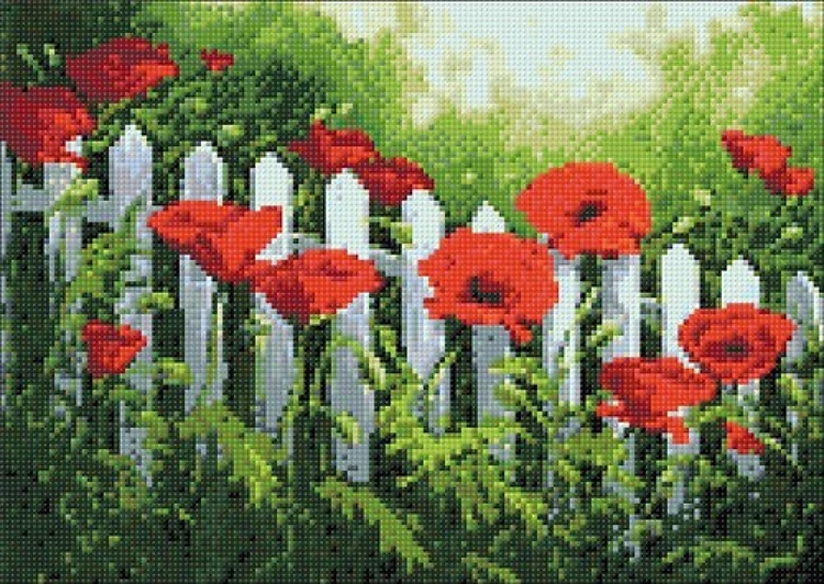 Garden Poppies WD008 14.9 x 10.6 inches Wizardi Diamond Painting Kit