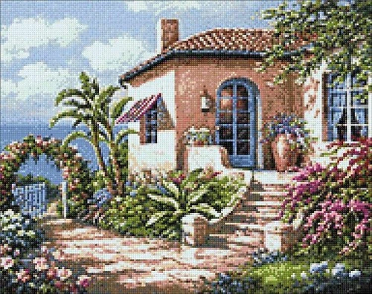 Coastal Cottage View WD089 18.9 x 14.9 inches Wizardi Diamond Painting Kit