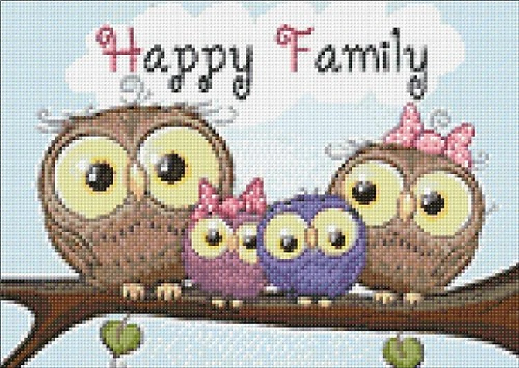 Owl Family WD2319 14.9 x 10.6 inches Wizardi Diamond Painting Kit
