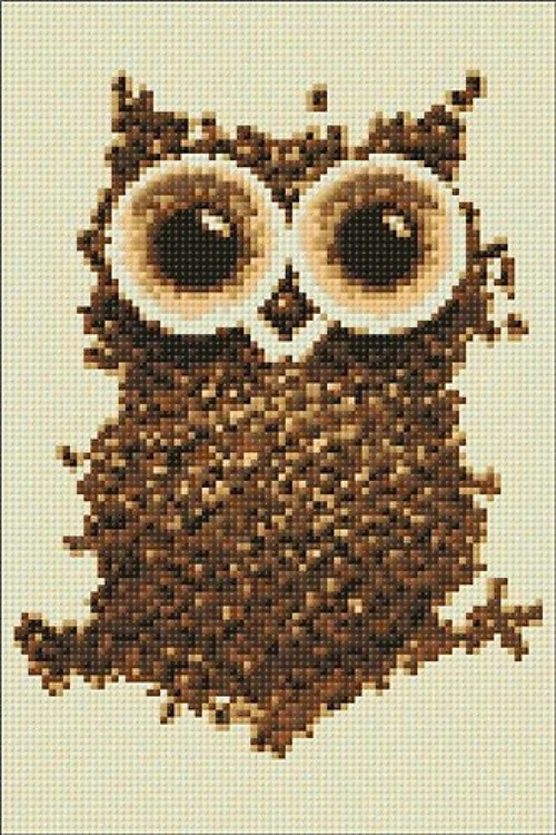 Coffee Owl WD242 7.9 x 11.8 inches Wizardi Diamond Painting Kit